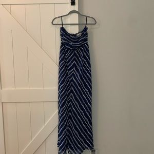 Blue and white striped maxi dress